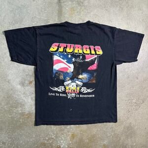 Vintage Y2K Sturgis Bike Rally Tee Mens XL Front Back AOP Faded Black Pink Shirt